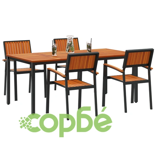 5-Часов комплект за градинско хранене - Черен, Метална рамка и Дървен плот 180x90x75 см ➤ топ цена ➤ sorbe.bg