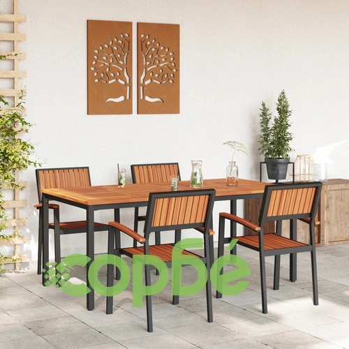 5-Часов комплект за градинско хранене - Черен, Метална рамка и Дървен плот 180x90x75 см ➤ топ цена ➤ sorbe.bg