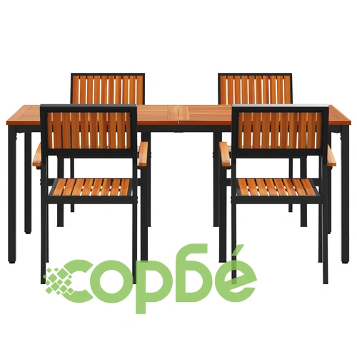 5-Часов комплект за градинско хранене - Черен, Метална рамка и Дървен плот 180x90x75 см ➤ топ цена ➤ sorbe.bg