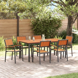 Комплект за Хранене в Градината 7 части - Маса и 6 Стола от Метал и Натурално Дърво, Черен