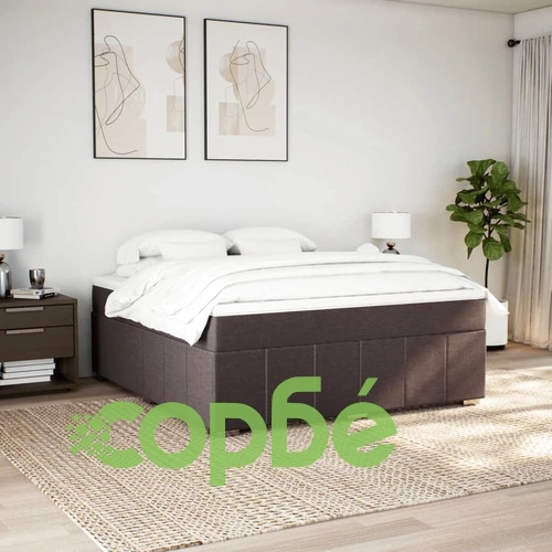 Боксспринг легло с джобинен матрак и топ матрак, 180x200 см, тъмнокафяв плат ➤ топ цена ➤ sorbe.bg