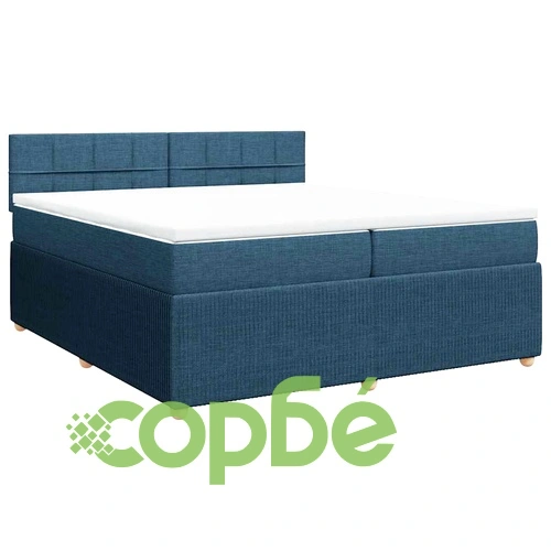 Боксспринг легло с матрак и топер, синьо, 200x200 см, полиестерен плат ➤ топ цена ➤ sorbe.bg