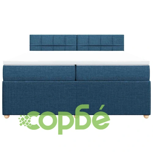 Боксспринг легло с матрак и топер, синьо, 200x200 см, полиестерен плат ➤ топ цена ➤ sorbe.bg