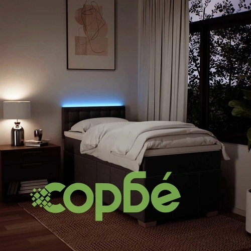 Боксспринг легло с матрак, 90x200 см, тъмнокафяв плат, LED осветление ➤ топ цена ➤ sorbe.bg