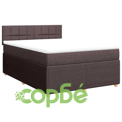 Луксозно боксспринг легло с матрак, тъмнокафяво, 160x200 см, плат, LED осветление ➤ топ цена ➤ sorbe.bg