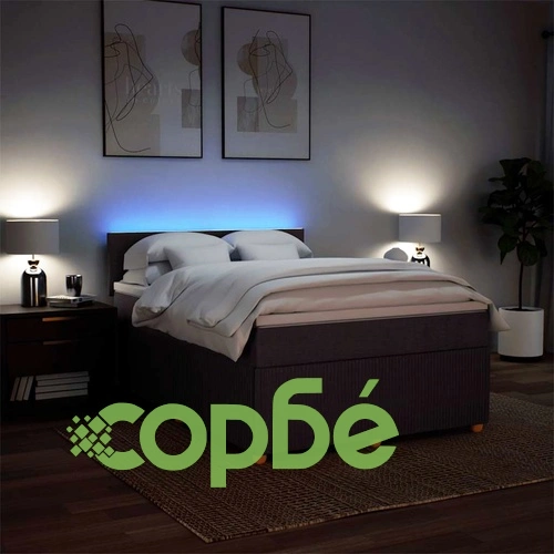 Луксозно боксспринг легло с матрак, тъмнокафяво, 160x200 см, плат, LED осветление ➤ топ цена ➤ sorbe.bg
