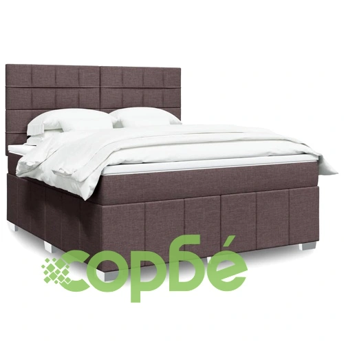 Боксспринг легло с матрак, тъмнокафяво, 180x200 см, полиестерен плат ➤ топ цена ➤ sorbe.bg