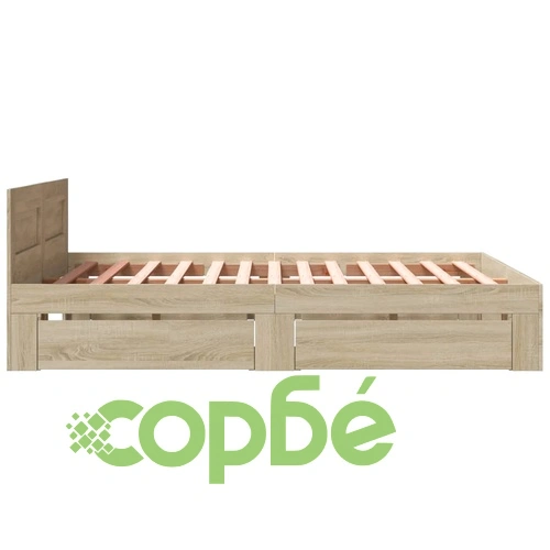 Рамка за легло с табла от инженерно дърво, цвят дъб сонома, 160x200 см, с чекмеджета ➤ топ цена ➤ sorbe.bg