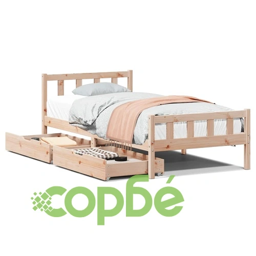 Рамка за легло от масивна чамова дървесина, 90x190 см, с две чекмеджета ➤ топ цена ➤ sorbe.bg