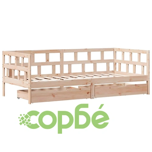 Дневно легло от масивна борова дървесина с две чекмеджета, 90x190 см, без матрак ➤ топ цена ➤ sorbe.bg
