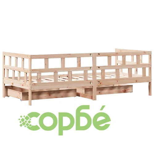 Дневно легло от масивна борова дървесина с две чекмеджета, 90x190 см, без матрак ➤ топ цена ➤ sorbe.bg