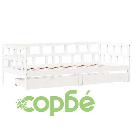 Дневно легло от масивно дърво с 2 чекмеджета - бяло, 90x190 см ➤ топ цена ➤ sorbe.bg