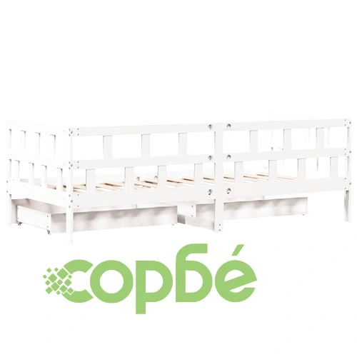Дневно легло от масивно дърво с 2 чекмеджета - бяло, 90x190 см ➤ топ цена ➤ sorbe.bg