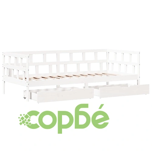 Дневно легло от масивно дърво с 2 чекмеджета - бяло, 90x190 см ➤ топ цена ➤ sorbe.bg