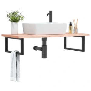 Стенен рафт за мивка от стомана и масивен бук, 100 x 50 x 2,5 см