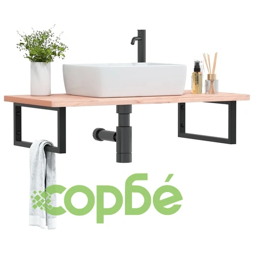 Стенен рафт за мивка от стомана и масивен бук, 100 x 50 x 2,5 см ➤ топ цена ➤ sorbe.bg