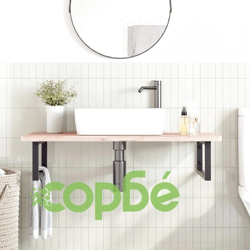 Стенен рафт за мивка от стомана и масивен бук, 100 x 50 x 2,5 см ➤ топ цена ➤ sorbe.bg