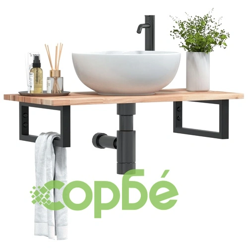 Стенен рафт за мивка от стомана и масивна акациева дървесина, 80x40x2 см ➤ топ цена ➤ sorbe.bg