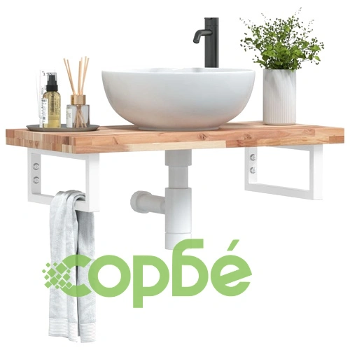 Стенен рафт за мивка от масивно акациево дърво и стомана, 80 x 40 x 4 см ➤ топ цена ➤ sorbe.bg