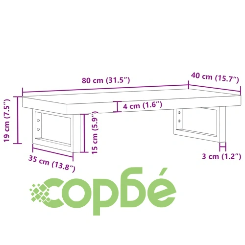 Стенен рафт за мивка от масивно акациево дърво и стомана, 80 x 40 x 4 см ➤ топ цена ➤ sorbe.bg