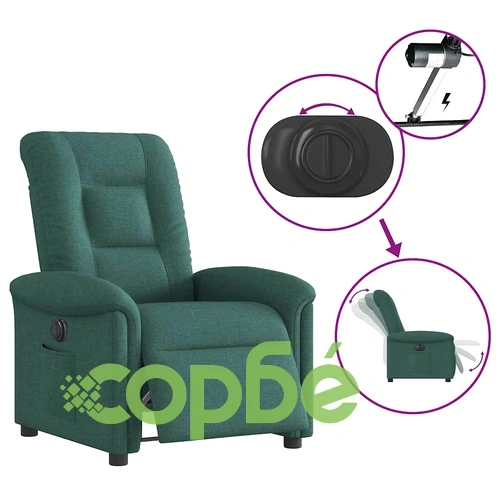 Електрически реклайнер стол от текстил, тъмнозелен, 77x91.5x96 см ➤ топ цена ➤ sorbe.bg