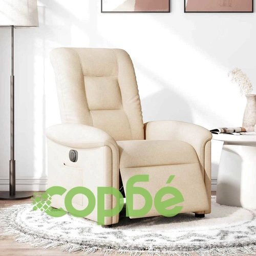 Електрически реклайнер стол от кремав текстил 77x91.5x96 см ➤ топ цена ➤ sorbe.bg