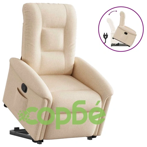 Електрически изправящ реклайнер стол с текстилна тапицерия, кремав, 77 x 91,5 x 96 см ➤ топ цена ➤ sorbe.bg