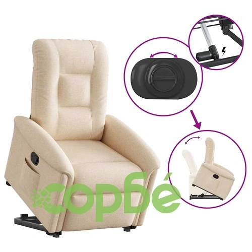 Електрически изправящ реклайнер стол с текстилна тапицерия, кремав, 77 x 91,5 x 96 см ➤ топ цена ➤ sorbe.bg