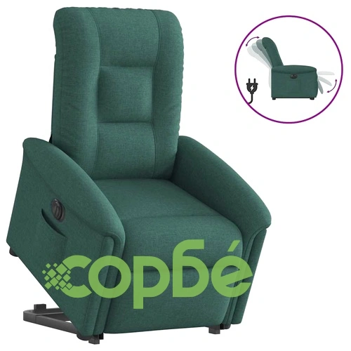 Електрически изправящ реклайнер стол тъмнозелен текстил 77x91.5x96 см ➤ топ цена ➤ sorbe.bg