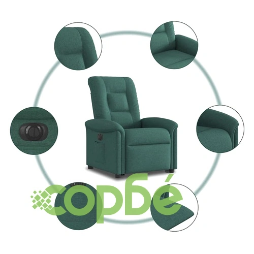 Електрически изправящ реклайнер стол тъмнозелен текстил 77x91.5x96 см ➤ топ цена ➤ sorbe.bg