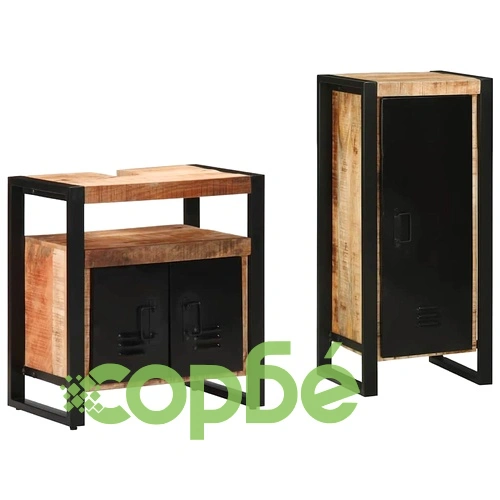 Комплект мебели за баня 2 части от солидно мангово дърво - кафяв цвят ➤ топ цена ➤ sorbe.bg