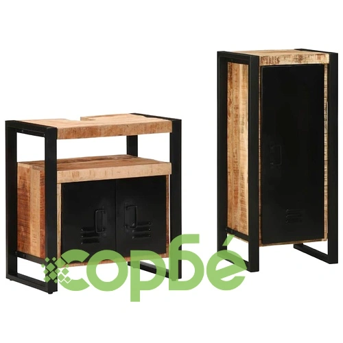 Комплект мебели за баня 2 части от солидно мангово дърво - кафяв цвят ➤ топ цена ➤ sorbe.bg