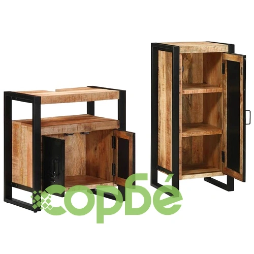 Комплект мебели за баня 2 части от солидно мангово дърво - кафяв цвят ➤ топ цена ➤ sorbe.bg