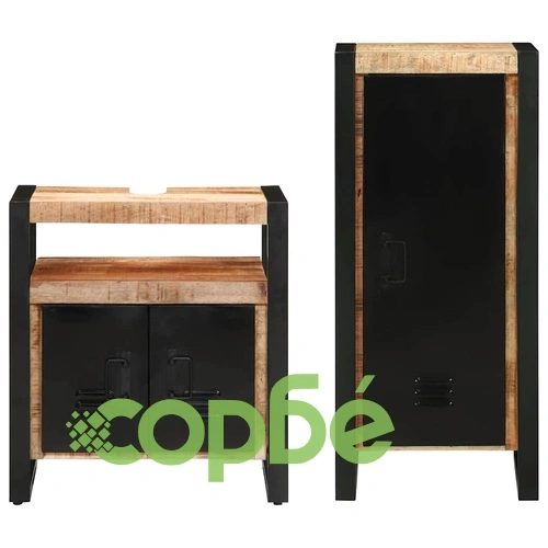 Комплект мебели за баня 2 части от солидно мангово дърво - кафяв цвят ➤ топ цена ➤ sorbe.bg