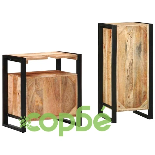 Комплект мебели за баня 2 части от солидно мангово дърво - кафяв цвят ➤ топ цена ➤ sorbe.bg