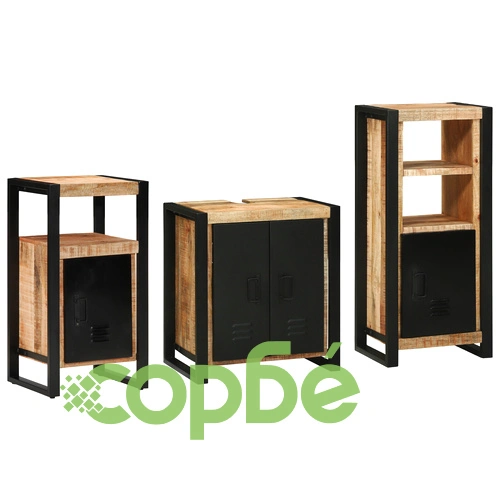 Комплект мебели за баня от солидно мангово дърво - 3 части, кафяв цвят ➤ топ цена ➤ sorbe.bg