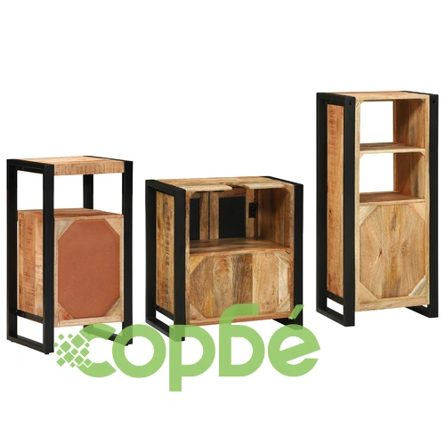 Комплект мебели за баня от солидно мангово дърво - 3 части, кафяв цвят ➤ топ цена ➤ sorbe.bg