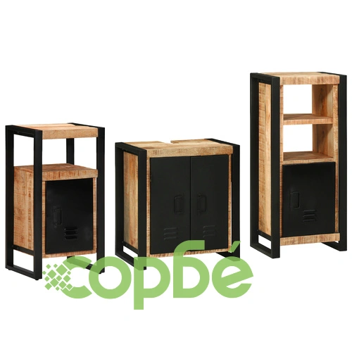 Комплект мебели за баня от солидно мангово дърво - 3 части, кафяв цвят ➤ топ цена ➤ sorbe.bg