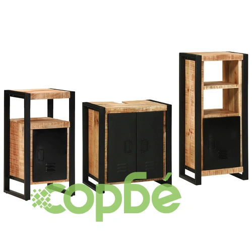 Комплект мебели за баня от солидно мангово дърво - 3 части, кафяв цвят ➤ топ цена ➤ sorbe.bg