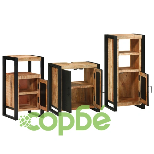 Комплект мебели за баня от солидно мангово дърво - 3 части, кафяв цвят ➤ топ цена ➤ sorbe.bg