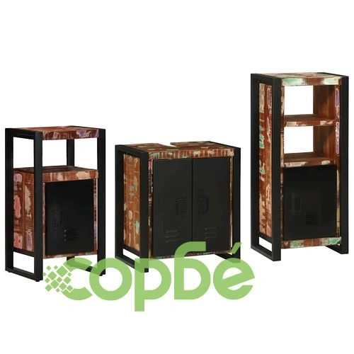 Комплект мебели за баня 3 части от масивна рециклирана дървесина 55x35x60 см ➤ топ цена ➤ sorbe.bg
