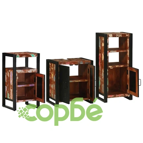 Комплект мебели за баня 3 части от масивна рециклирана дървесина 55x35x60 см ➤ топ цена ➤ sorbe.bg