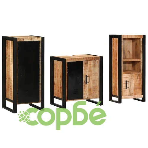 Комплект мебели за баня 3 части от масивно мангово дърво - кафяв цвят ➤ топ цена ➤ sorbe.bg