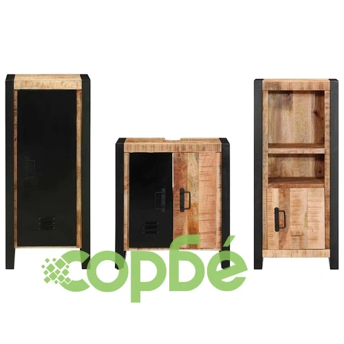 Комплект мебели за баня 3 части от масивно мангово дърво - кафяв цвят ➤ топ цена ➤ sorbe.bg