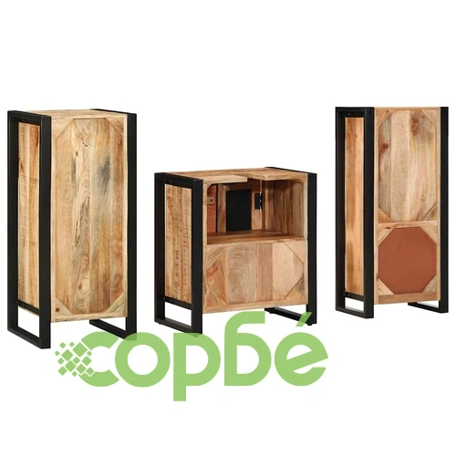 Комплект мебели за баня 3 части от масивно мангово дърво - кафяв цвят ➤ топ цена ➤ sorbe.bg