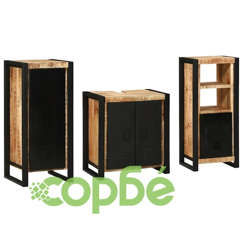 Комплект мебели за баня 3 части от масивно мангово дърво, кафяв цвят ➤ топ цена ➤ sorbe.bg