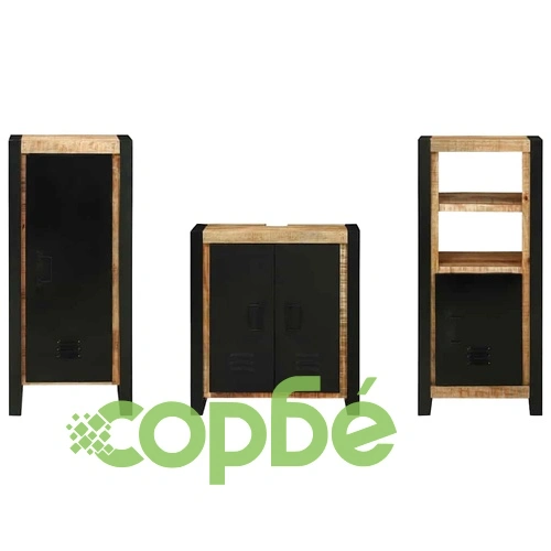 Комплект мебели за баня 3 части от масивно мангово дърво, кафяв цвят ➤ топ цена ➤ sorbe.bg