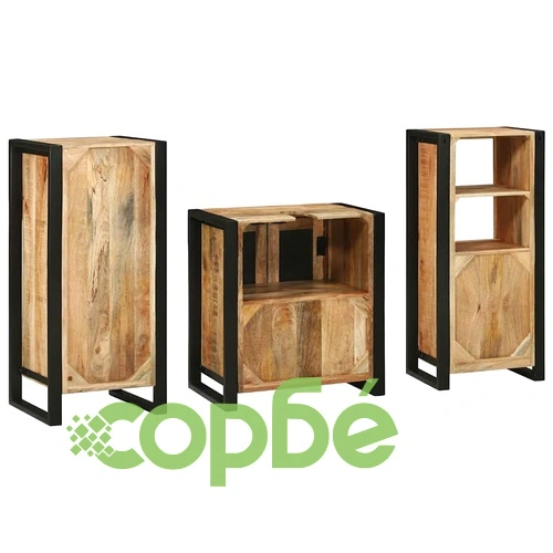 Комплект мебели за баня 3 части от масивно мангово дърво, кафяв цвят ➤ топ цена ➤ sorbe.bg