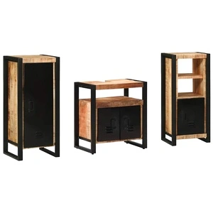 Комплект мебели за баня 3 части от масивно мангово дърво - кафяв цвят