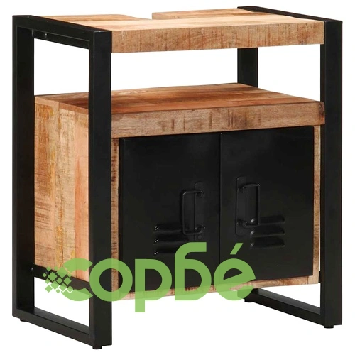 Комплект мебели за баня 3 части от масивно мангово дърво - кафяв цвят ➤ топ цена ➤ sorbe.bg